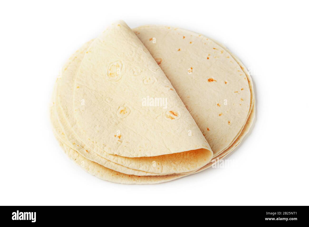 Tortilla on a white isolated background. Corn tortilla or simply tortilla is a type of thin