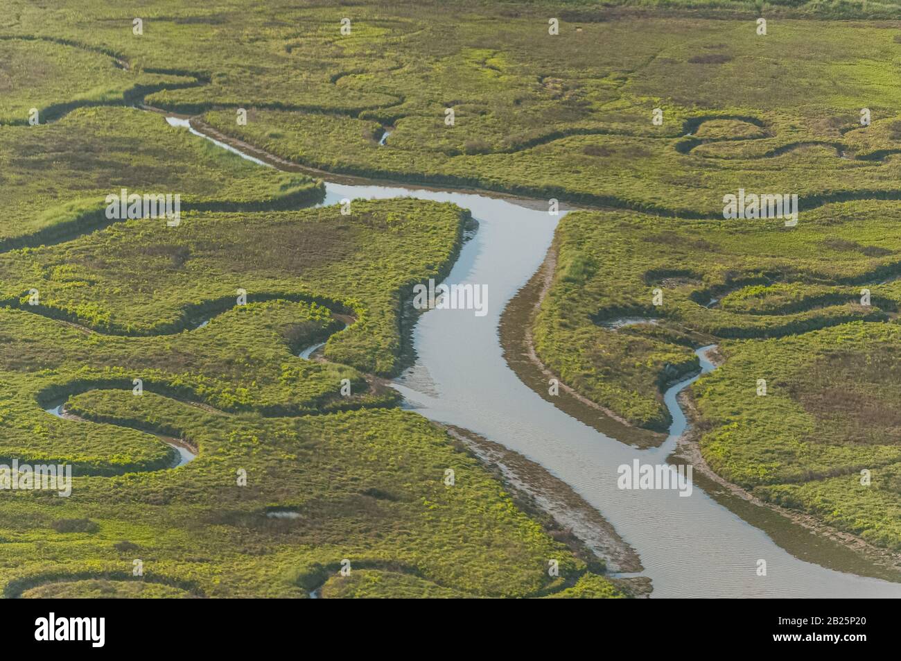 Aerial view of the meandering tidal channels of the Venice lagoon, Italy Stock Photo