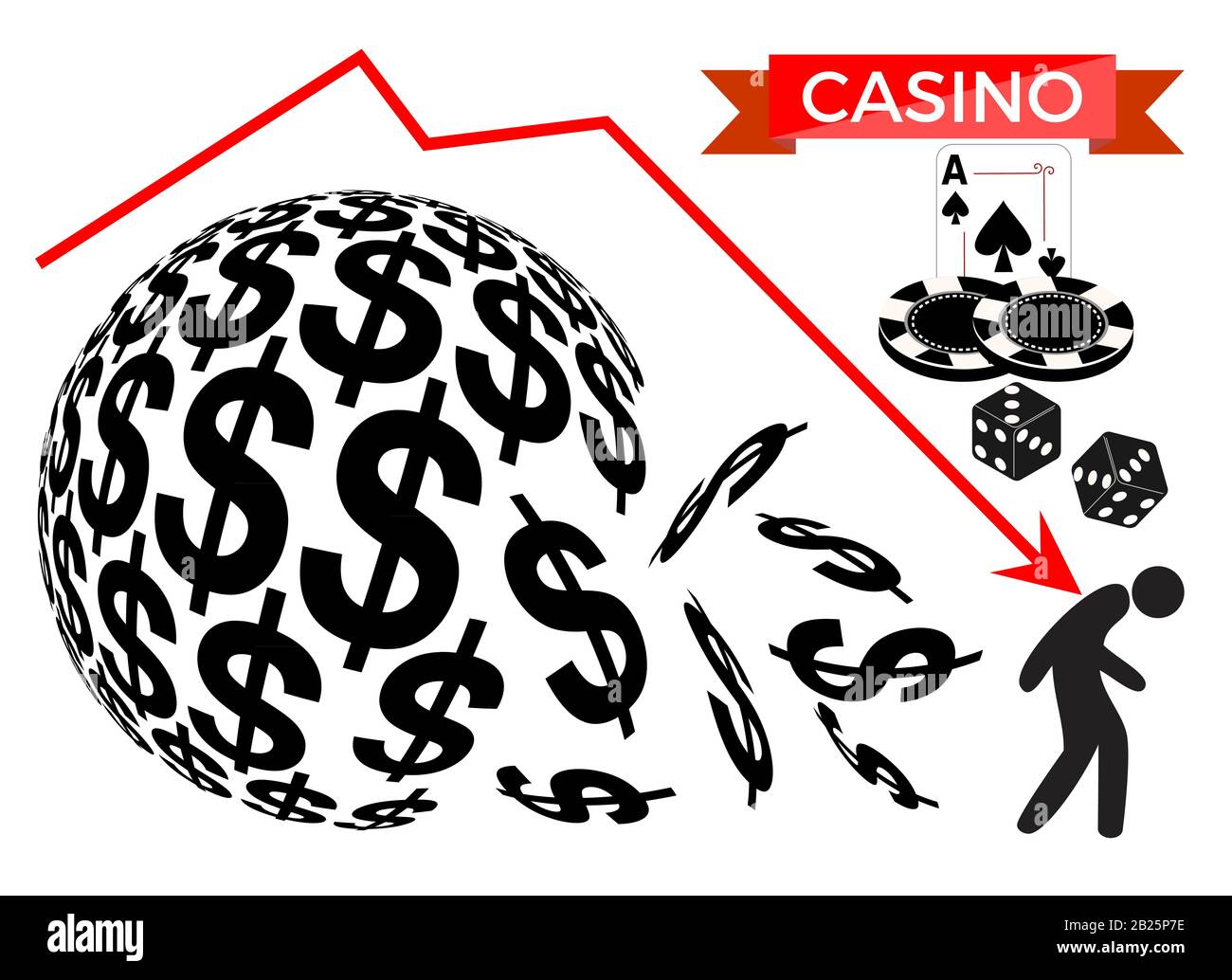 Distressed gambler getting broke with casino games. Stock Photo