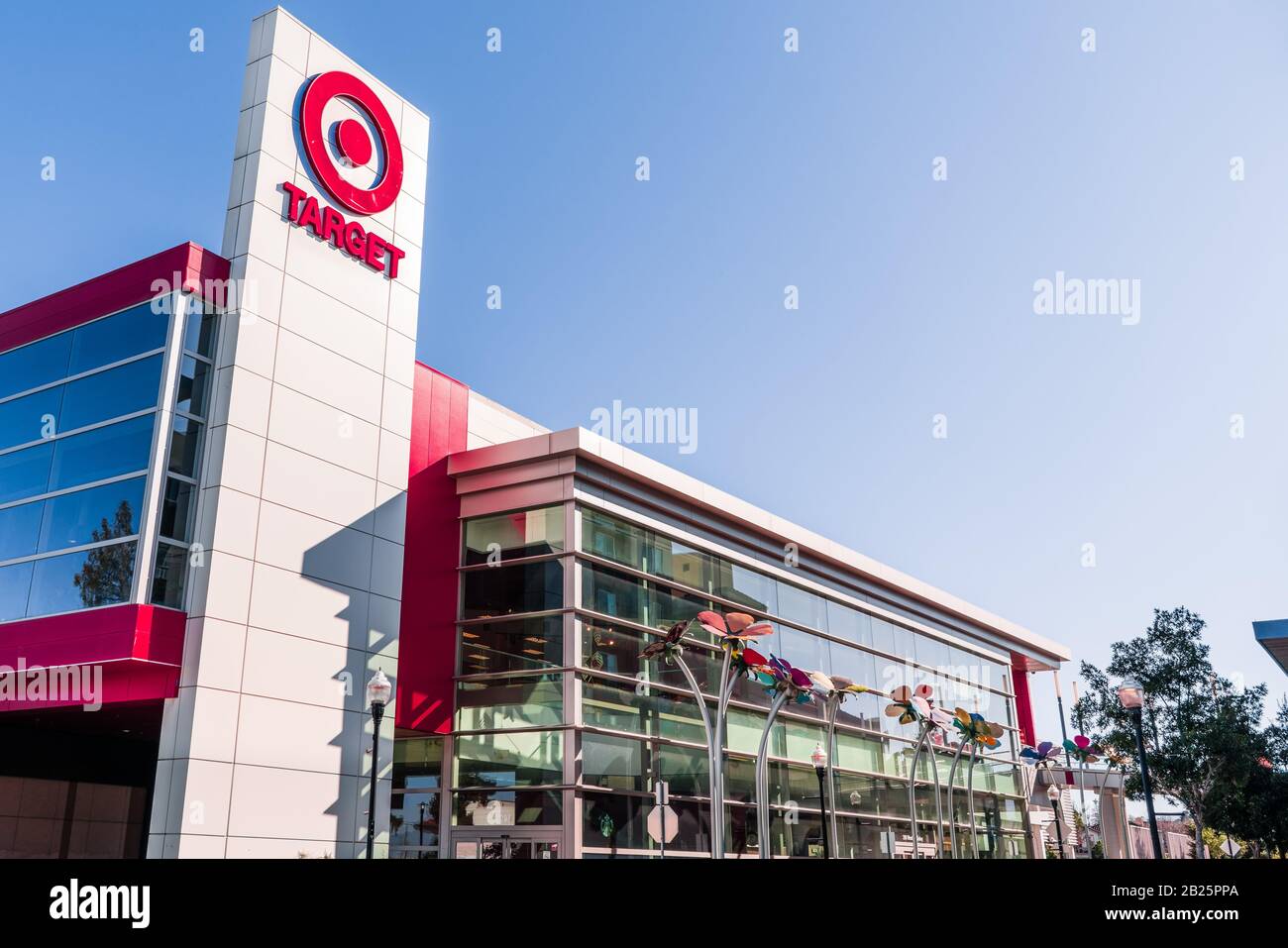 Feb 24, 2020 Sunnyvale / CA / USA - Modern Target supermarket location in San Francisco Bay Area; Target Corporation operates general merchandise disc Stock Photo