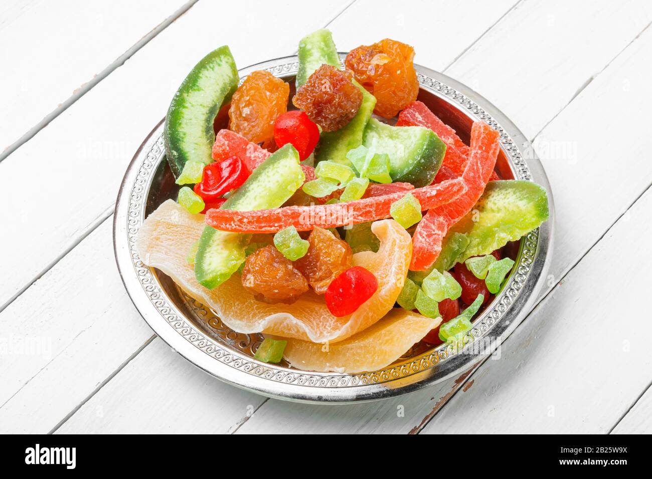 Healthy food,mix dried fruits.Healthy assorted dried fruit on a plate