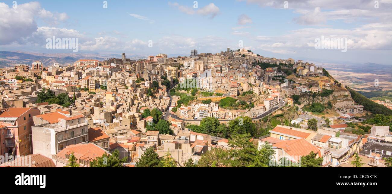 Panoramic aerial view of Enna old town, Sicily, Italy. Enna city located at the center of Sicily and is the highest Italian provincial capital Stock Photo