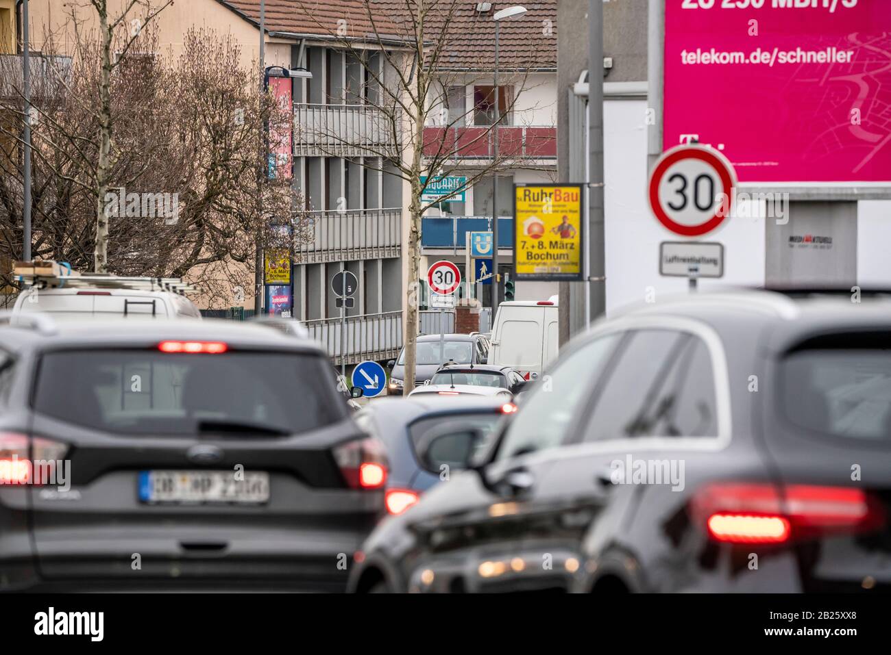 Speed 30 zone on the Herner Strasse, street, in Bochum,  for air pollution control, Germany, Stock Photo