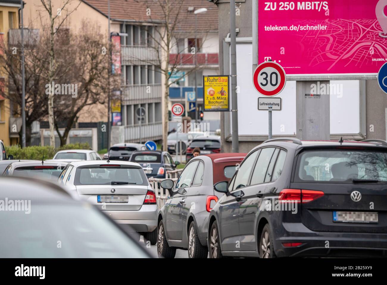 Speed 30 zone on the Herner Strasse, street, in Bochum,  for air pollution control, Germany, Stock Photo