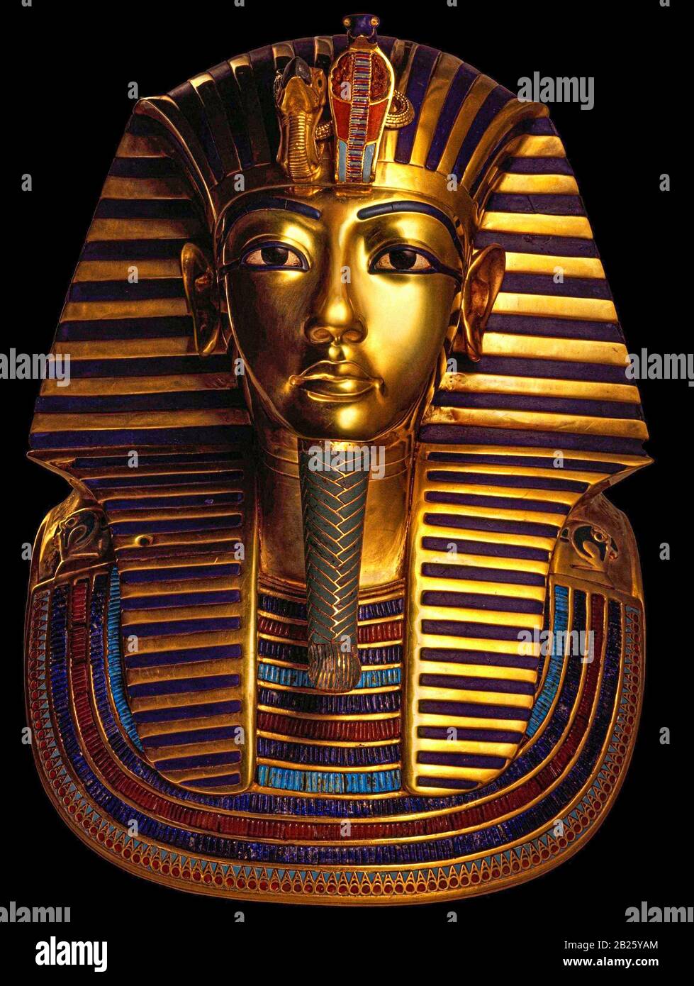 Egypt Cairo museum - Gold Funerary Mask of  Tutankhamon  restored ( Restaurata ) Stock Photo