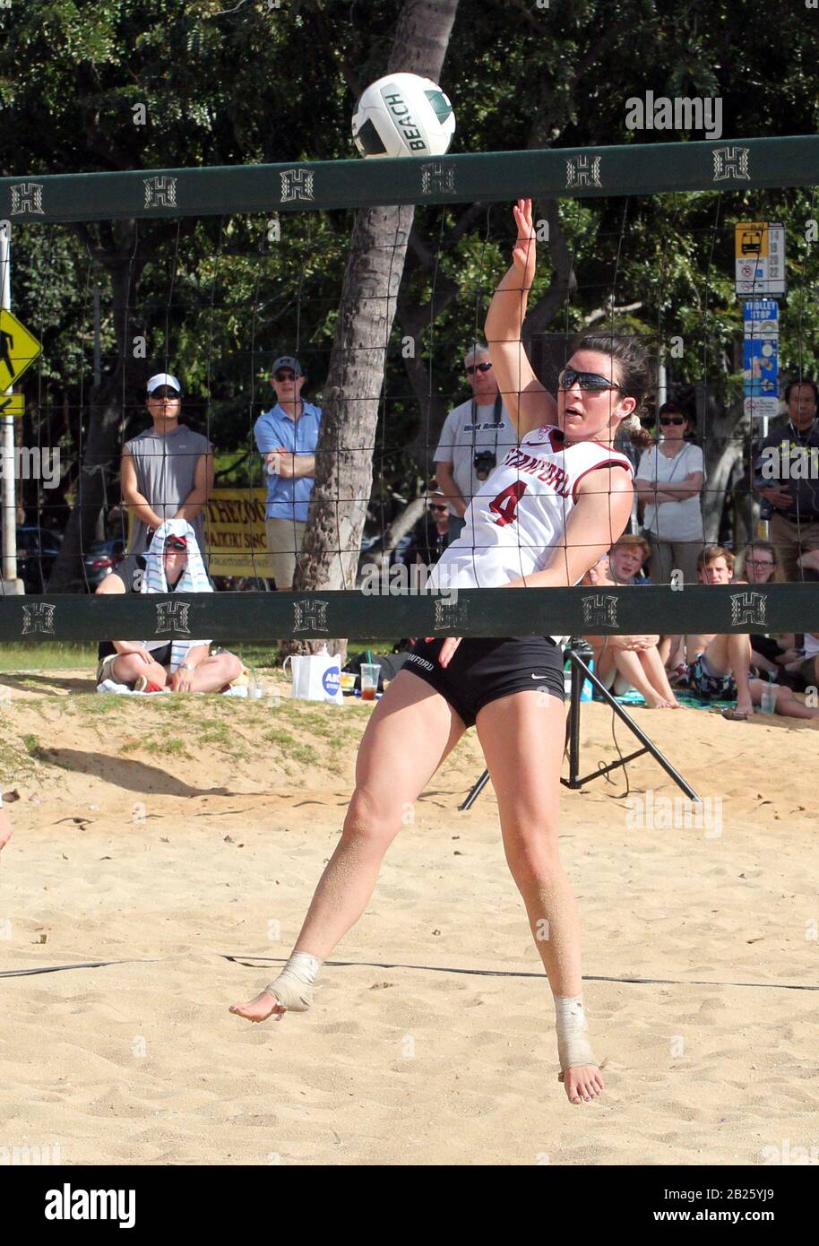 February 22, 2020 - Stanford Cardinal Shannon Richardson #4 during a match the Stanford Cardinal and the UCLA Bruins at Queen's Beach Waikiki in Honolulu, HI - Michael Sullivan/CSM Stock Photo