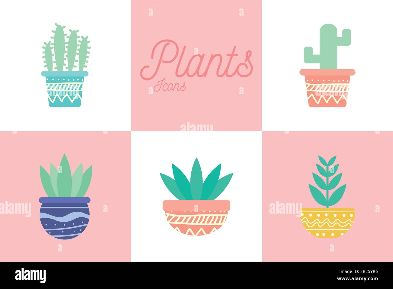 Isolated plants inside pots block gradient style icon set vector design ...