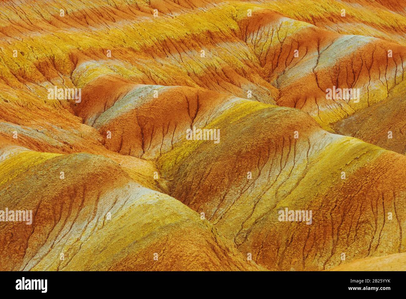 view of Rainbow Mountains in Zhangye Danxia Landform Geological Park Stock Photo