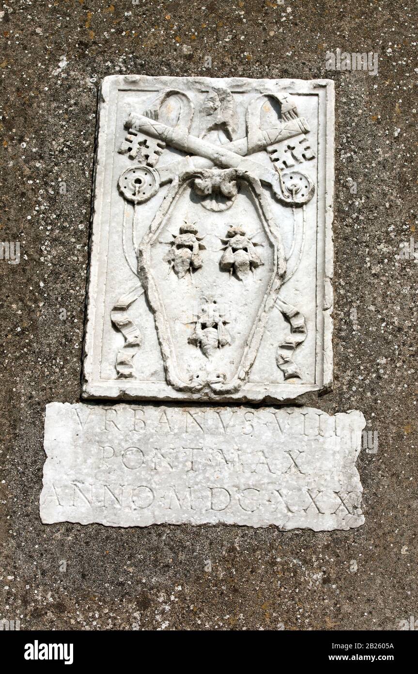 Coat of arms of Pope Urbano VIII in Castel Gandolfo, Lazio, Italy Stock Photo