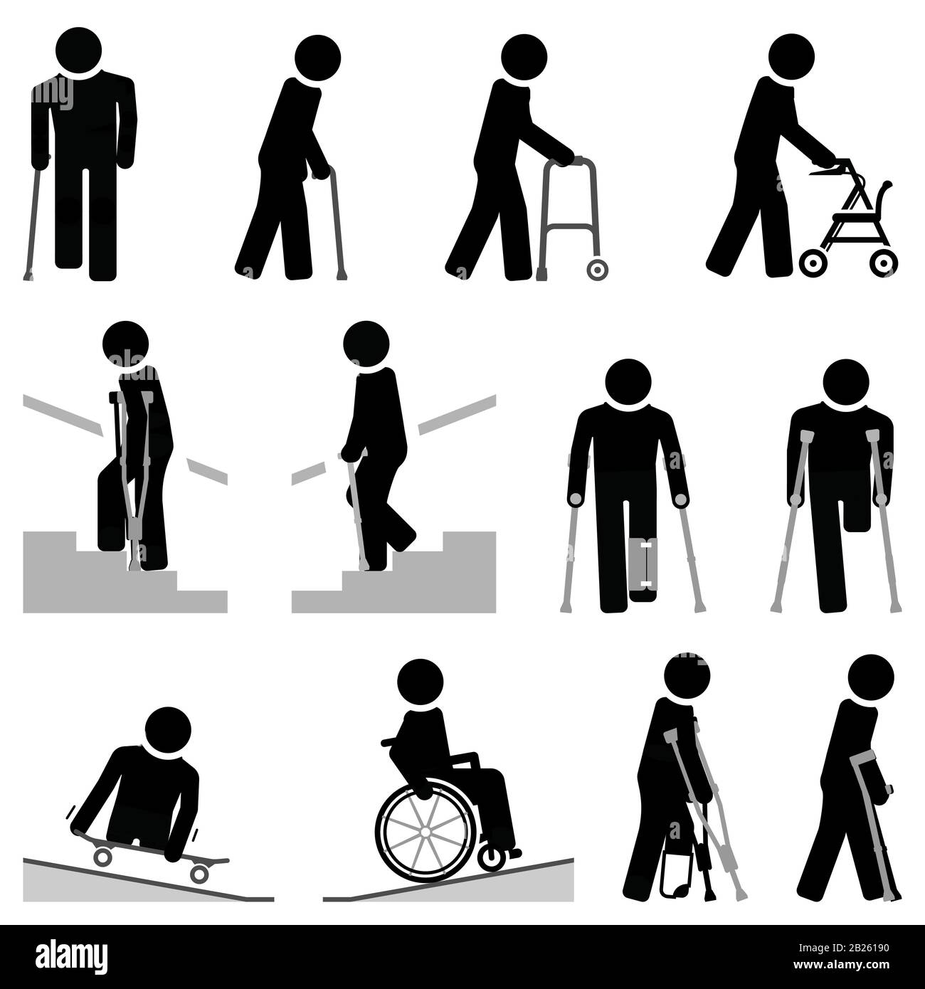 Walking aids can help people with impaired ability to move. Stock Vector
