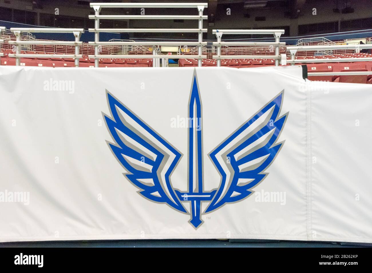 St. Louis. 29th Feb, 2020. St. Louis Battlehawks banner in the Edward Jones  Dome during the St. Louis Battlehawks vs Seattle Dragons XFL football game,  Saturday, Feb. 29, 2020, in St. Louis