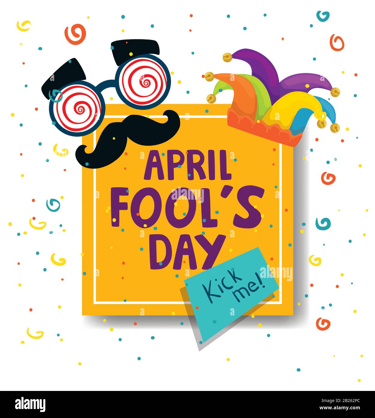 april fools day with crazy mask and decoration Stock Vector