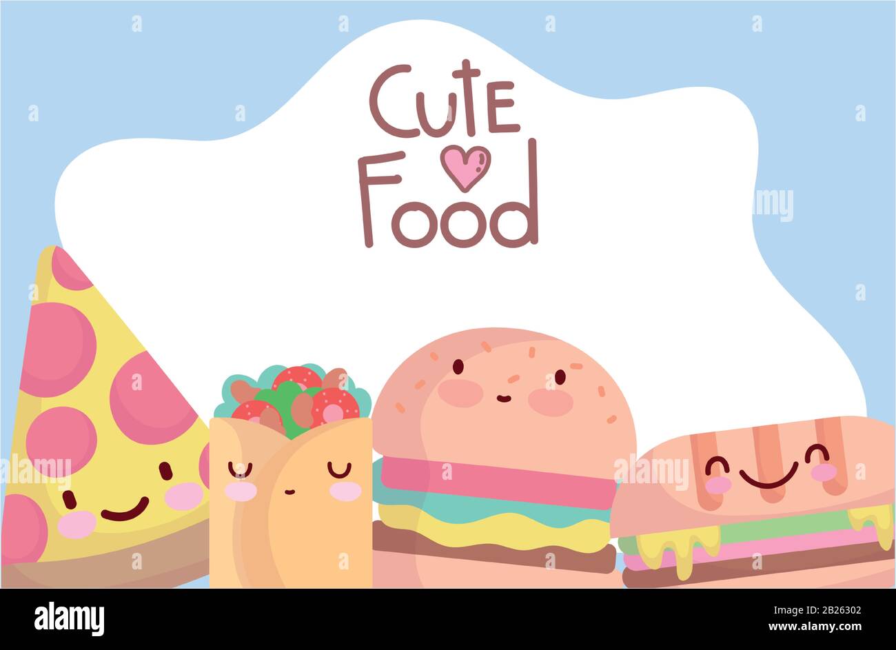 pizza burger sandwich burrito menu character cartoon food cute vector