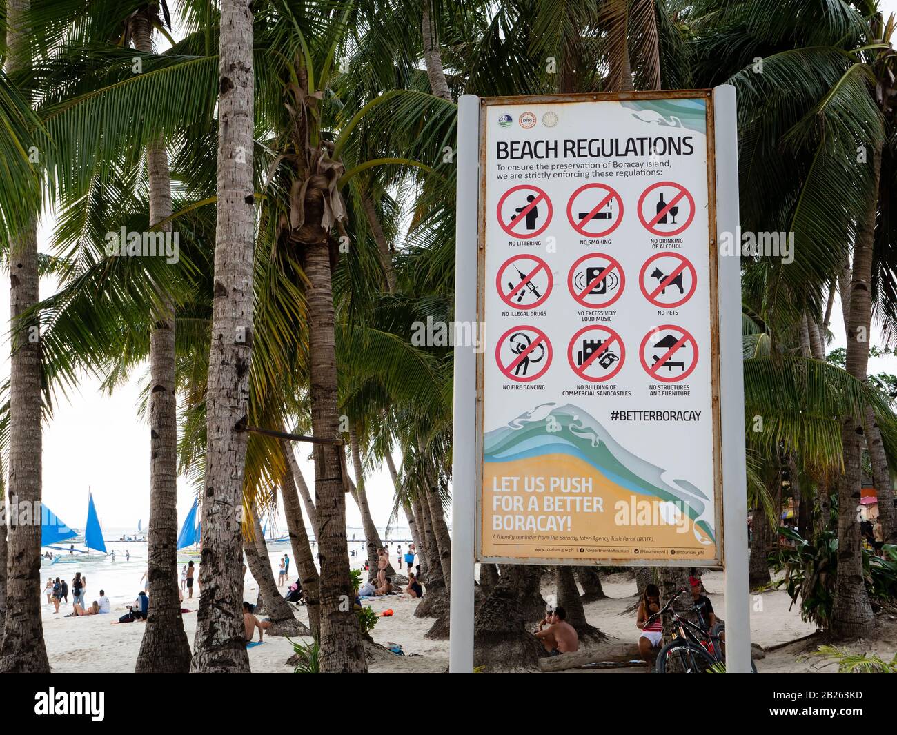 Boracay Beach's rules and regulation board Stock Photo