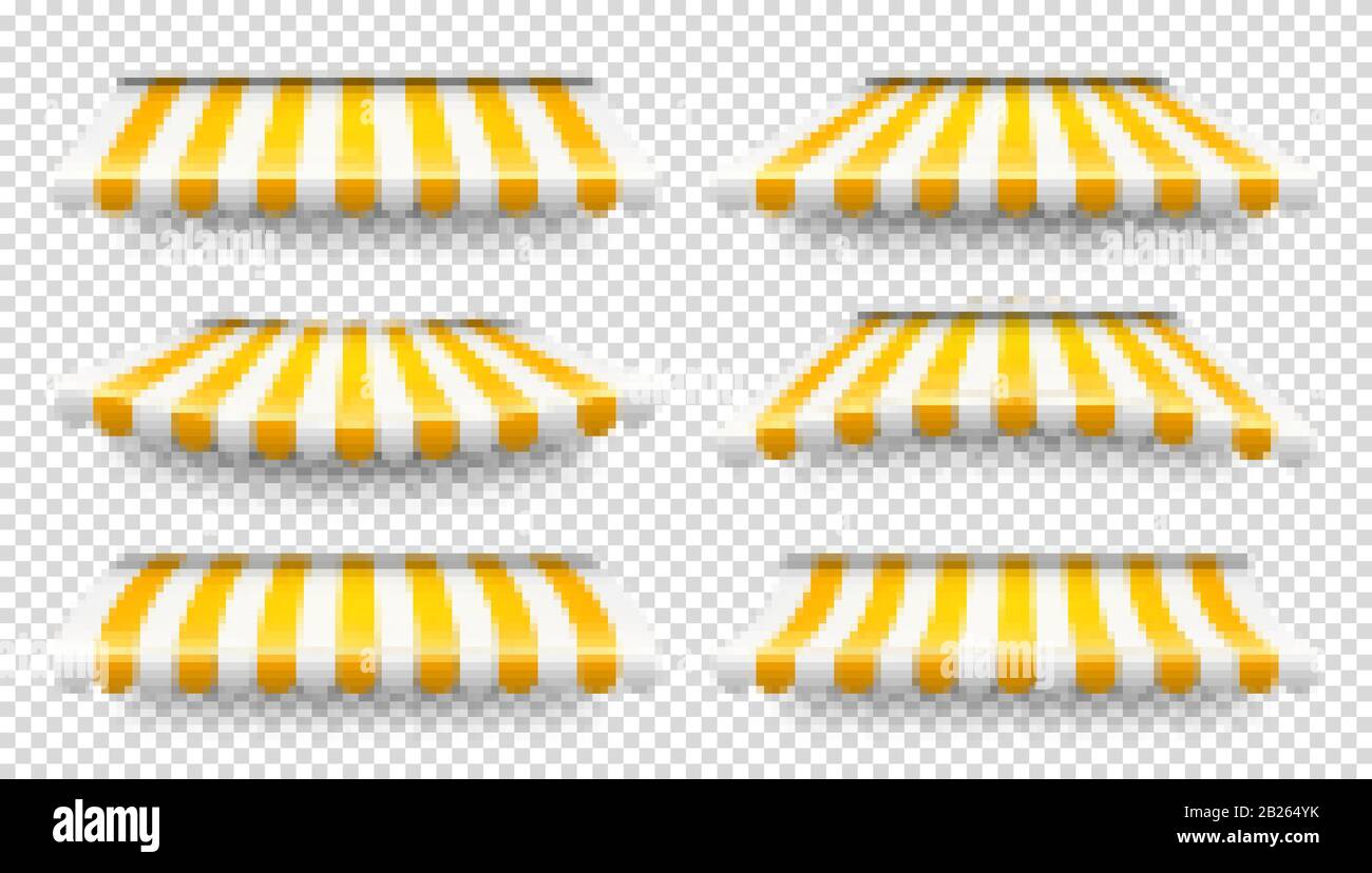 Shop sunshade. Realistic striped cafe awning. Outdoor market tent. Roof ...