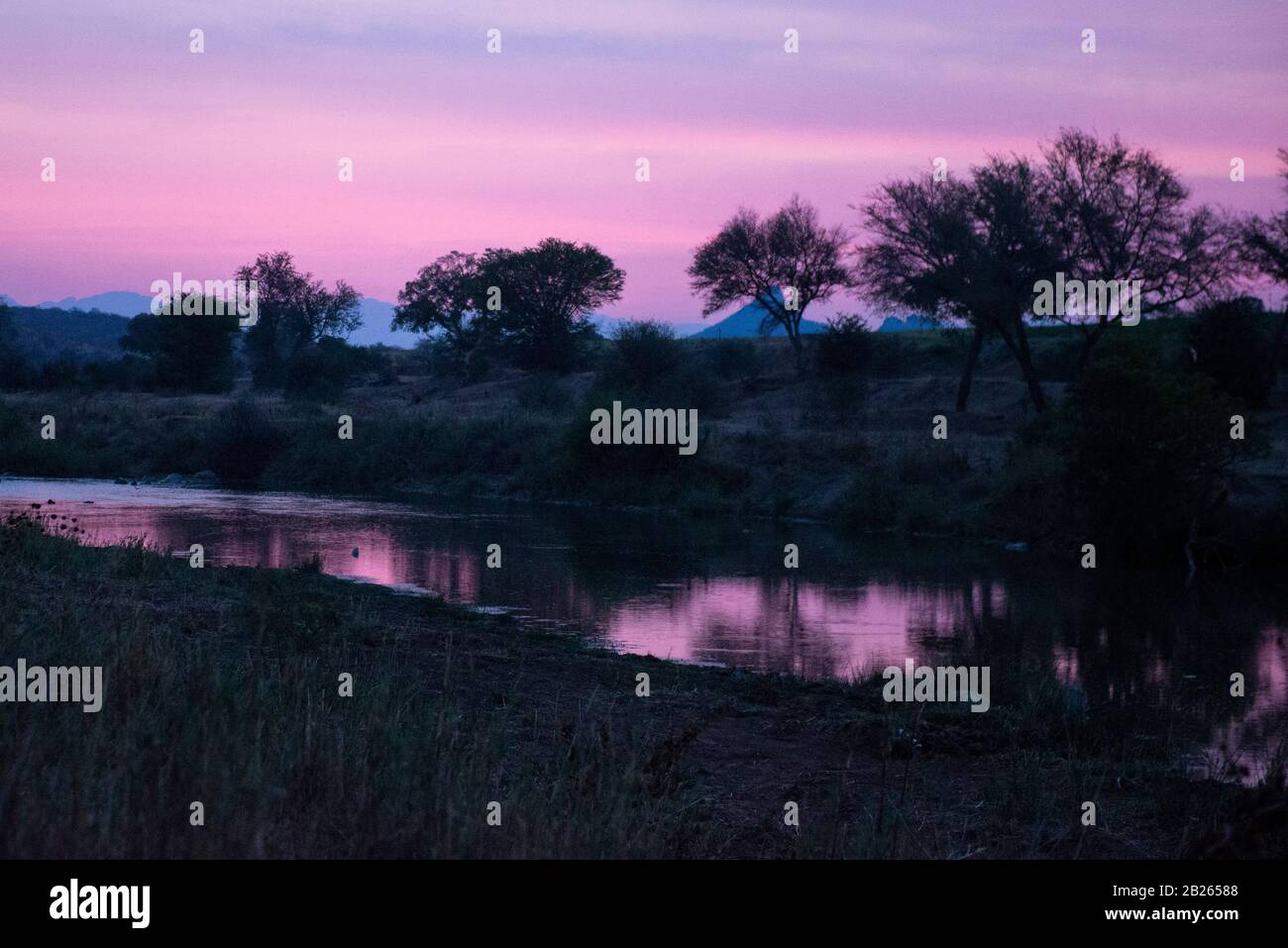 Olifants River at dusk, Balule Game Reserve, South Africa Stock Photo
