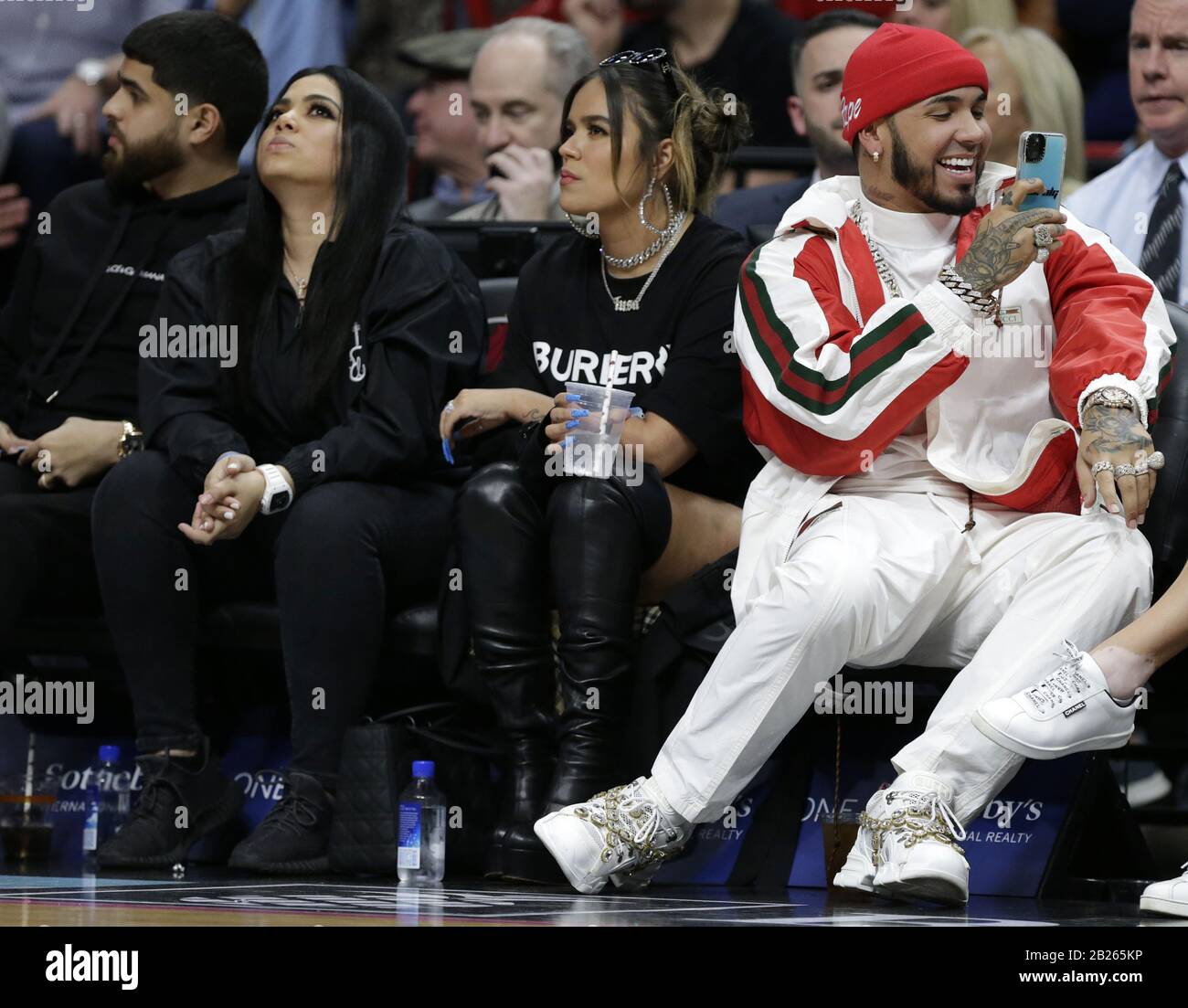 MIAMI BEACH, FL - FEBRUARY 28: Anuel AA is a Puerto Rican rapper and singer seen court side at the Miami Heat game on February 28, 2020 in Miami, Florida People: Anuel AA Credit: Storms Media Group/Alamy Live News Stock Photo