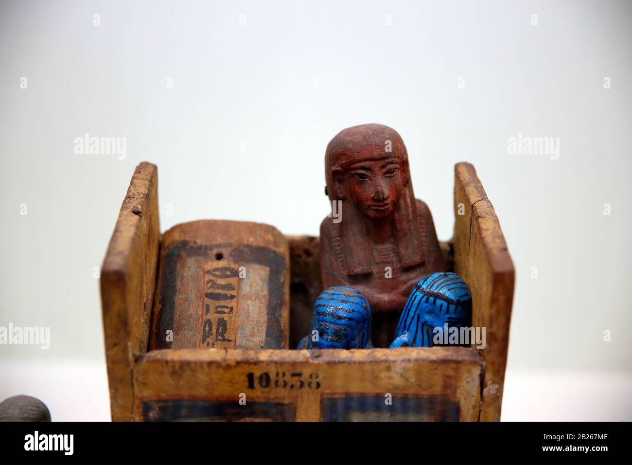 Egypt. Wooden chests with Ushabti placed in the graves together with the dead.  Istanbul Archaeological Museum, Turkey. Stock Photo