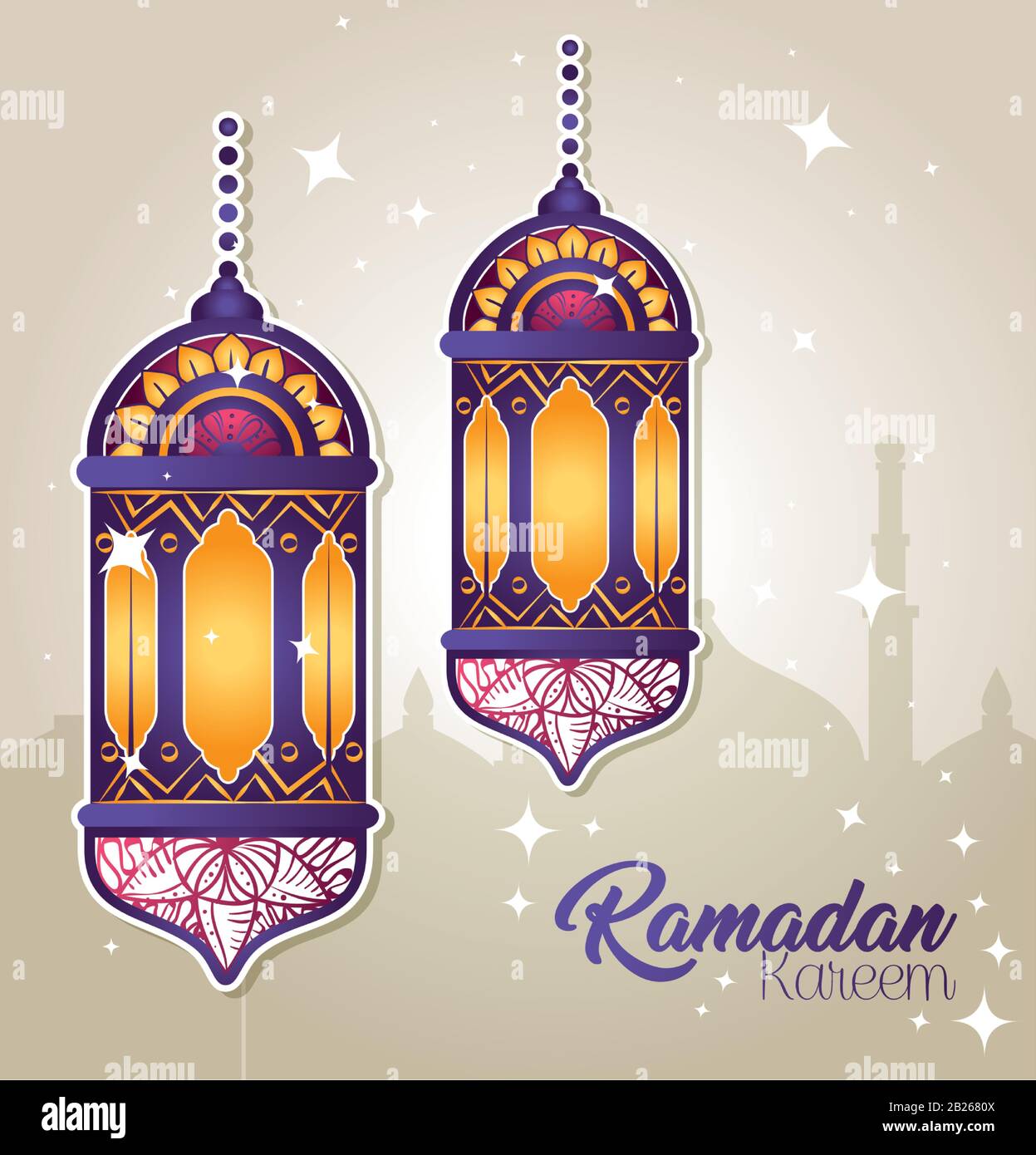 ramadan kareem poster with lanterns hanging Stock Vector Image & Art ...