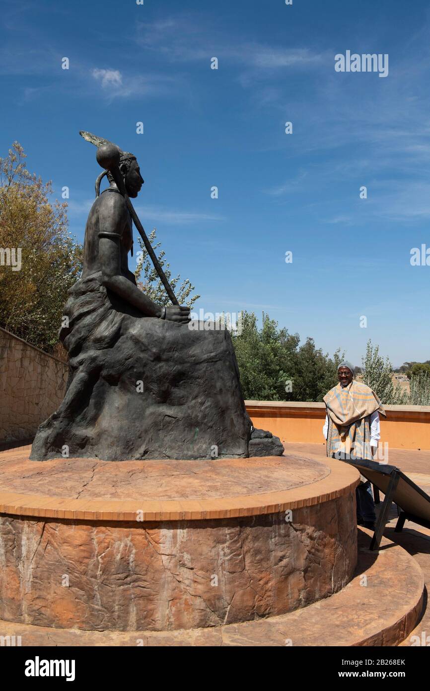 Statue of King Moshoeshoe I, Thaba Bosiu Cultural Village, Lesotho Stock Photo