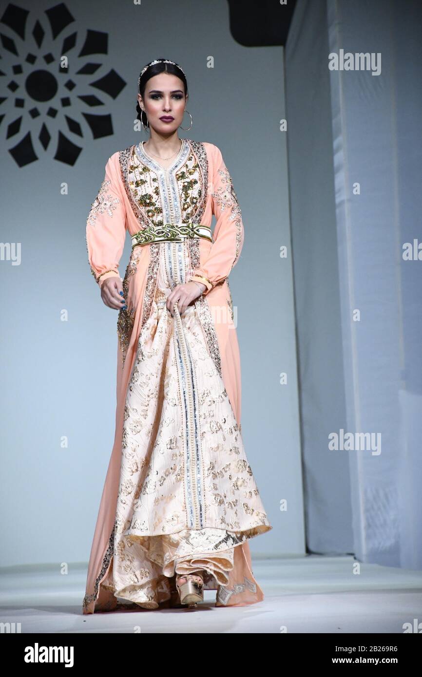 Casablanca Morocco. 29th Feb 2020. A model presents a creation