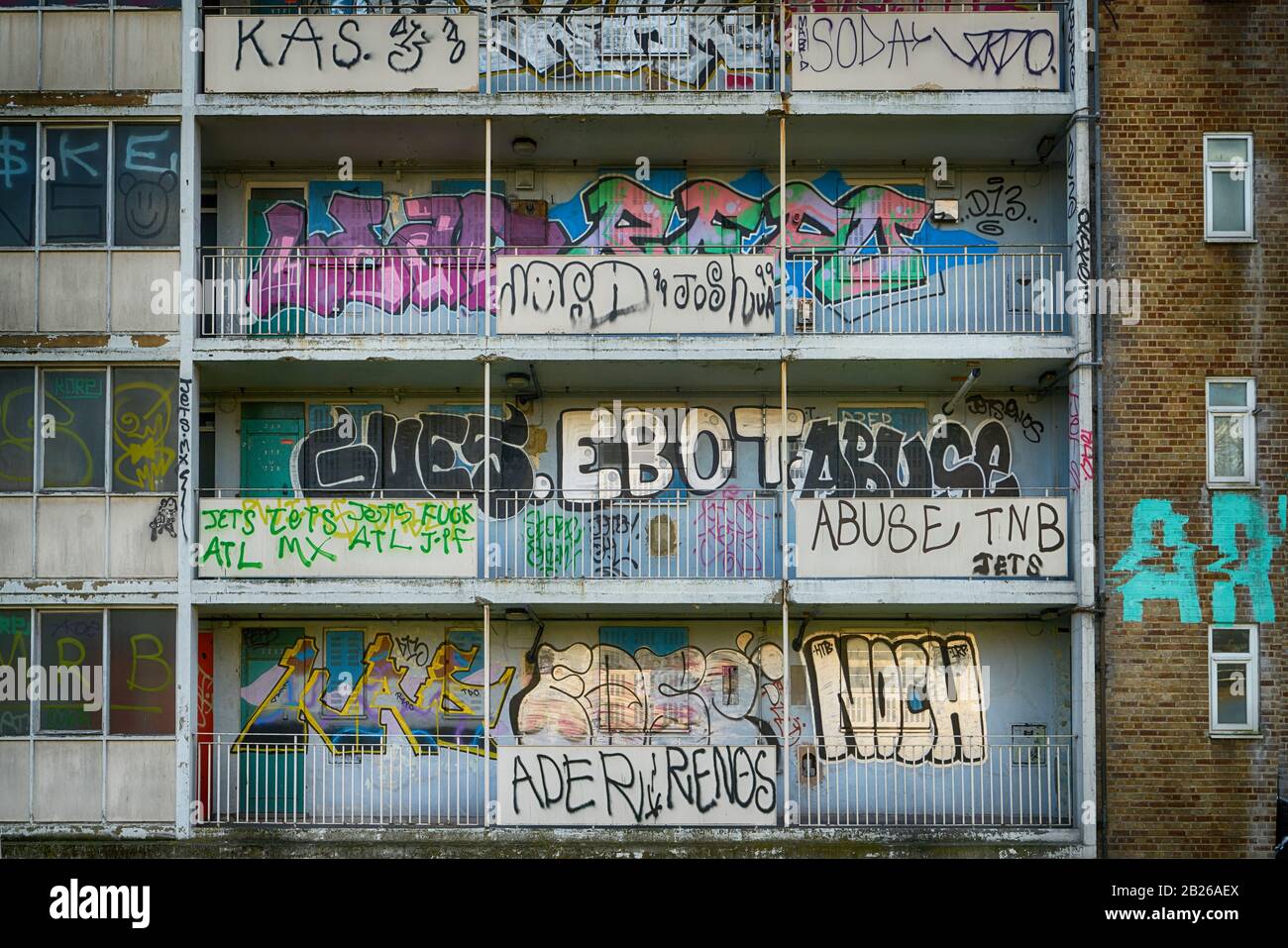 abandoned council block  grafitti on building Stock Photo