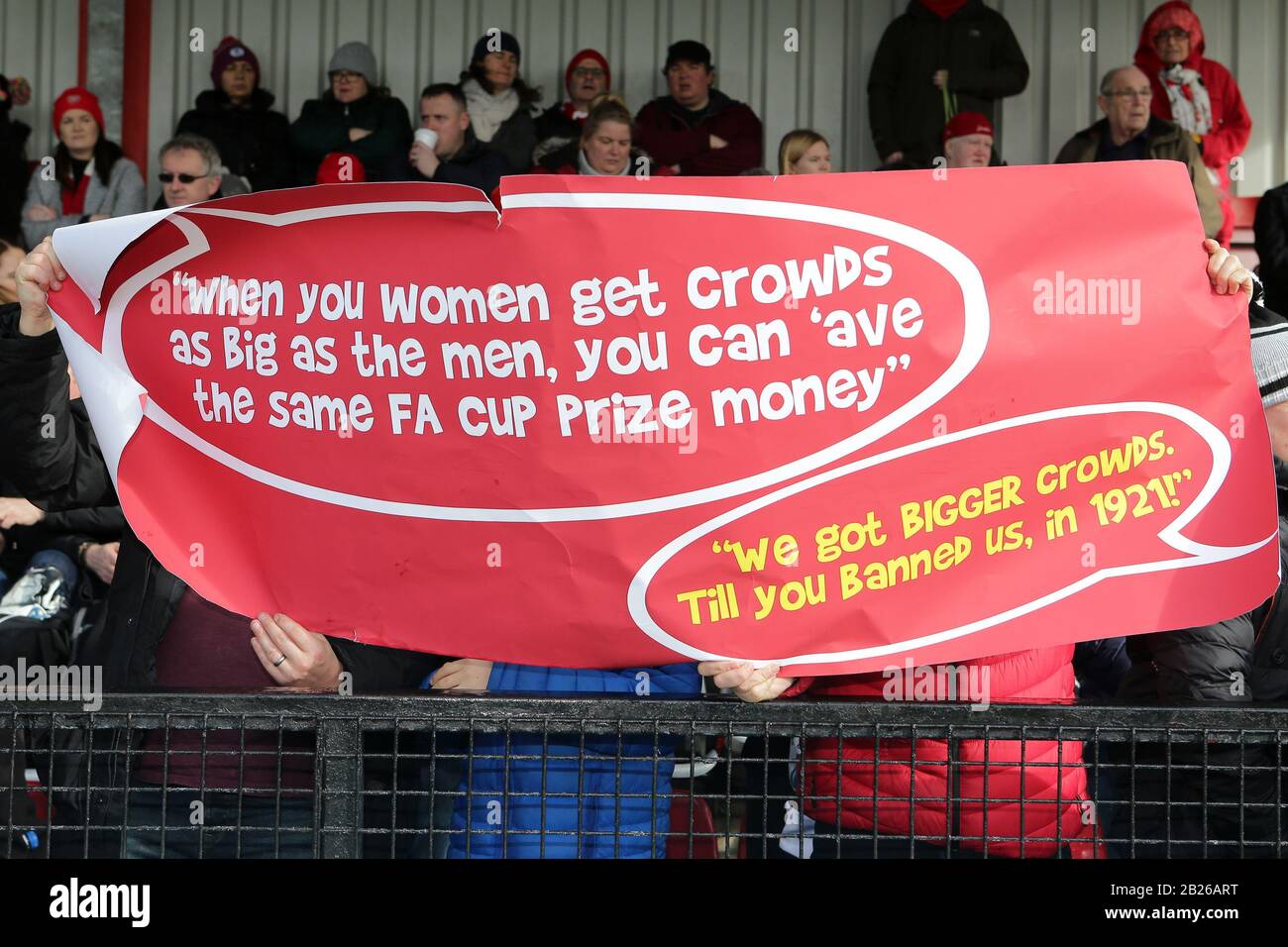 Banner Regading Equal Prize Money For The Women S Fa Cup During Arsenal Women Vs Lewes Fc Women Women S Fa Cup Football At Meadow Park On 23rd Februa Stock Photo Alamy