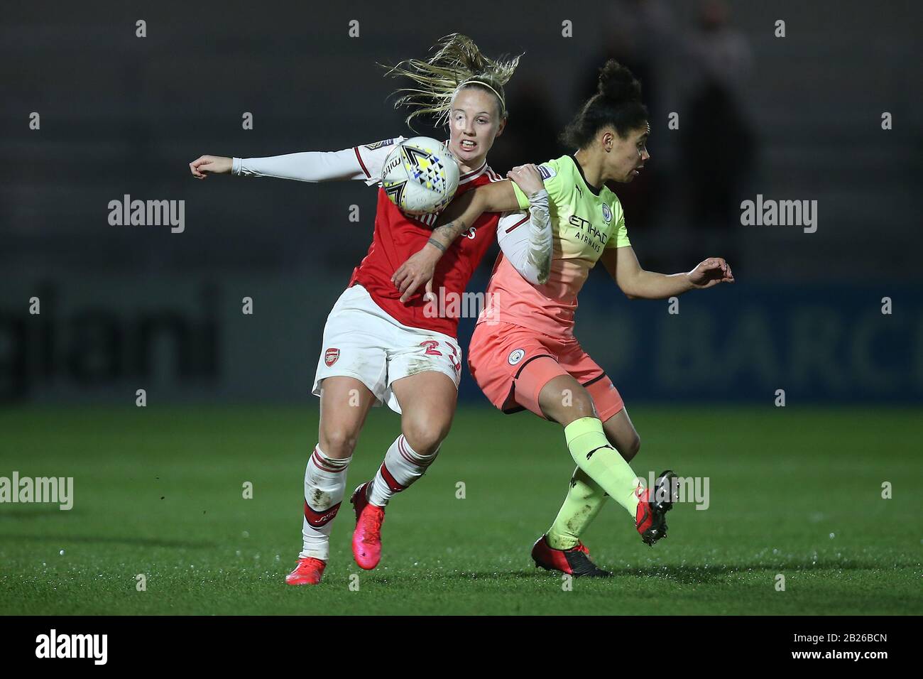 Beth Mead of Arsenal and Demi Stokes of Manchester City during Arsenal Women vs Manchester City Women, FA Women's Continental League Cup Football at M Stock Photo
