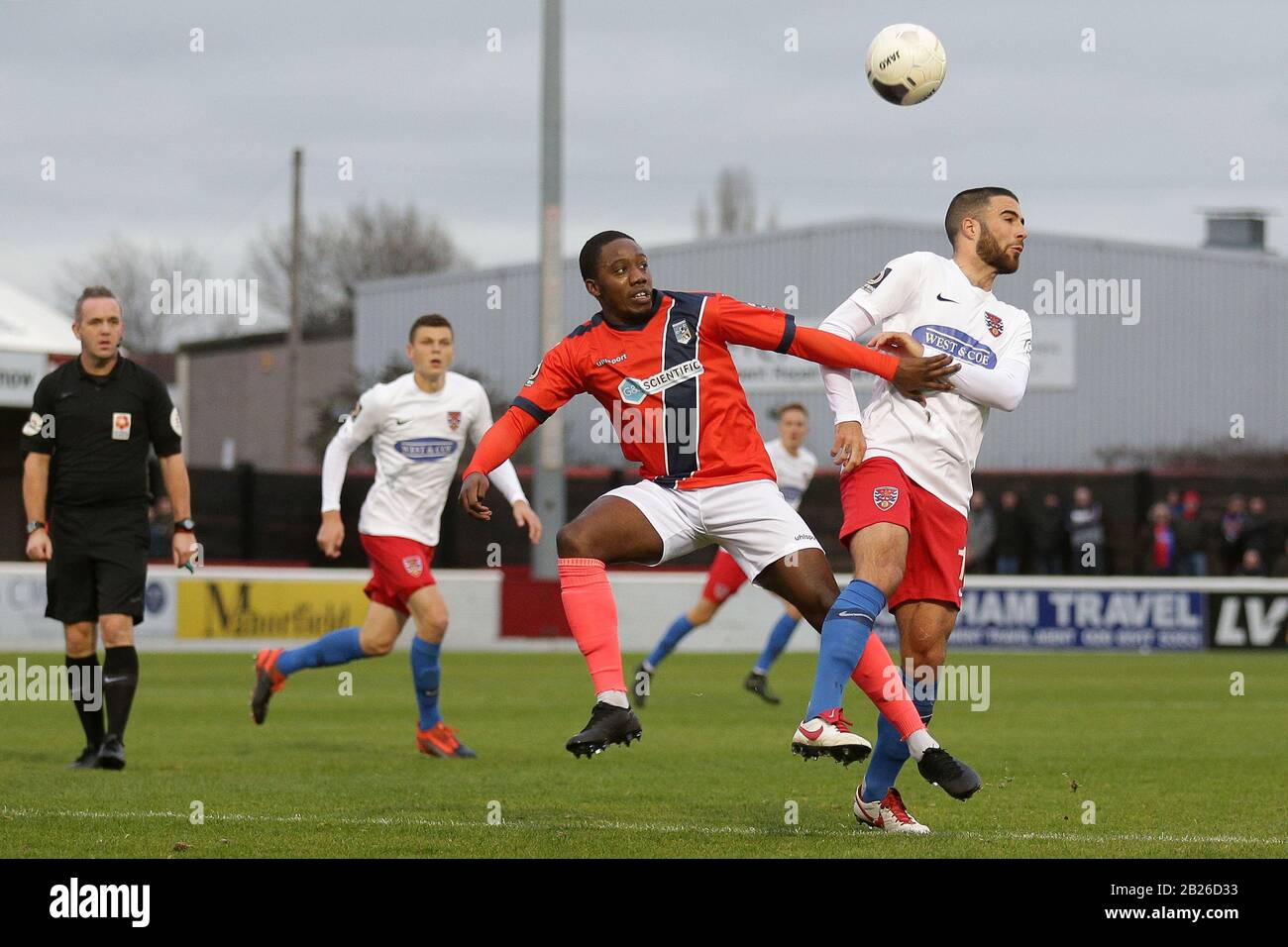 Ryheem Sheckleford of Maidenhead and Joan Luque of Dagenham during Dagenham & Redbridge vs Maidenhead United, Vanarama National League Football at the Stock Photo