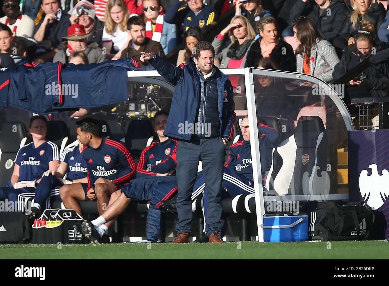 Arsenal Manager Joe Montemurro during Arsenal Women vs Manchester City Women, Barclays FA Women's Super League Football at Meadow Park on 27th October Stock Photo