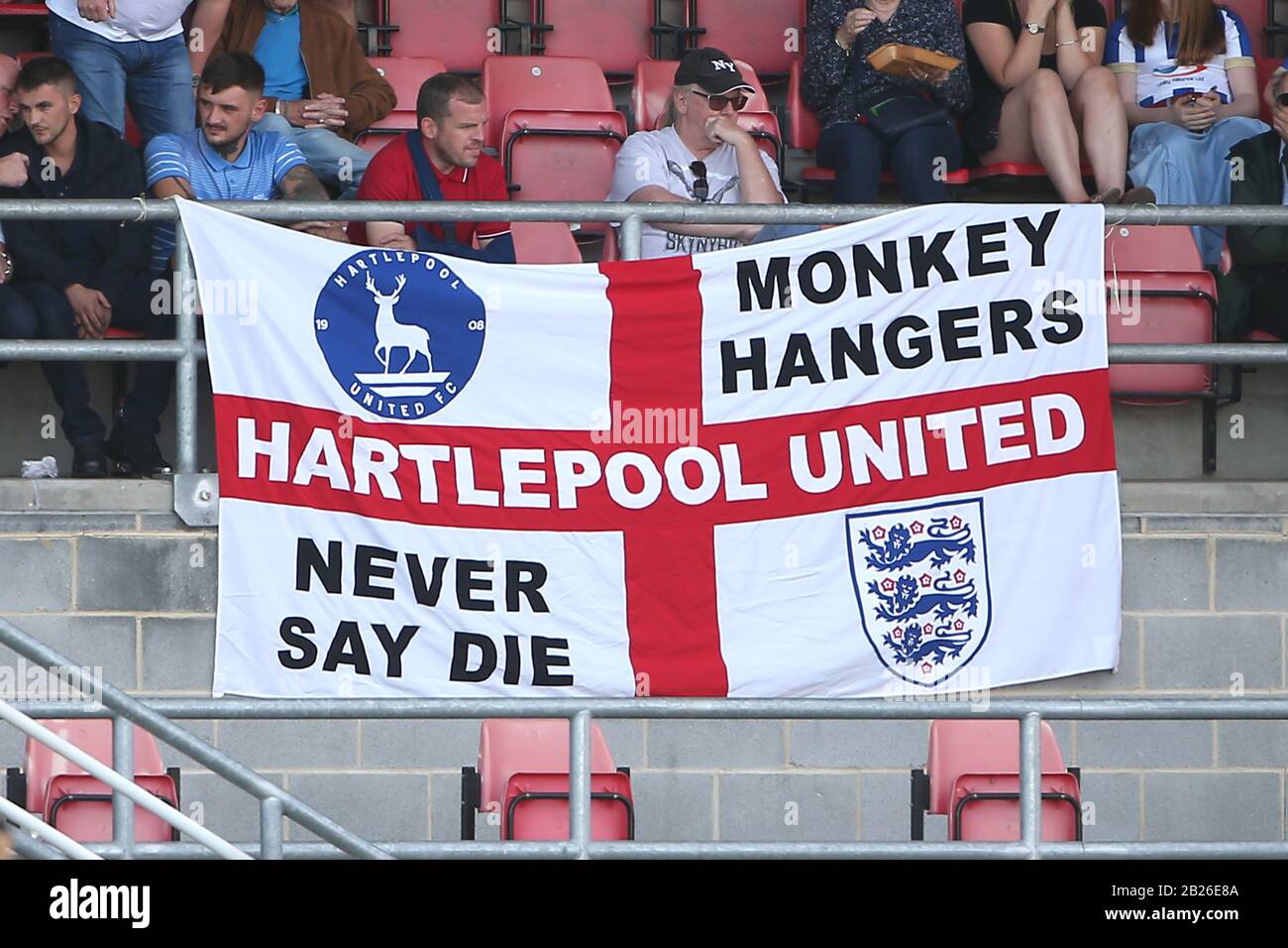 Hartlepool United Monkey Hangers flag during Dagenham & Redbridge vs Hartlepool United, Vanarama National League Football at the Chigwell Construction Stock Photo