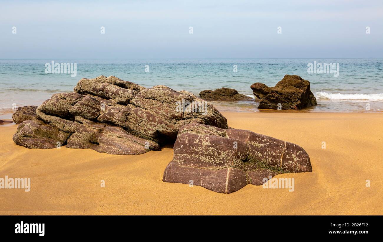 Scenic view of a rocky beach in <brittany in North of France Stock Photo