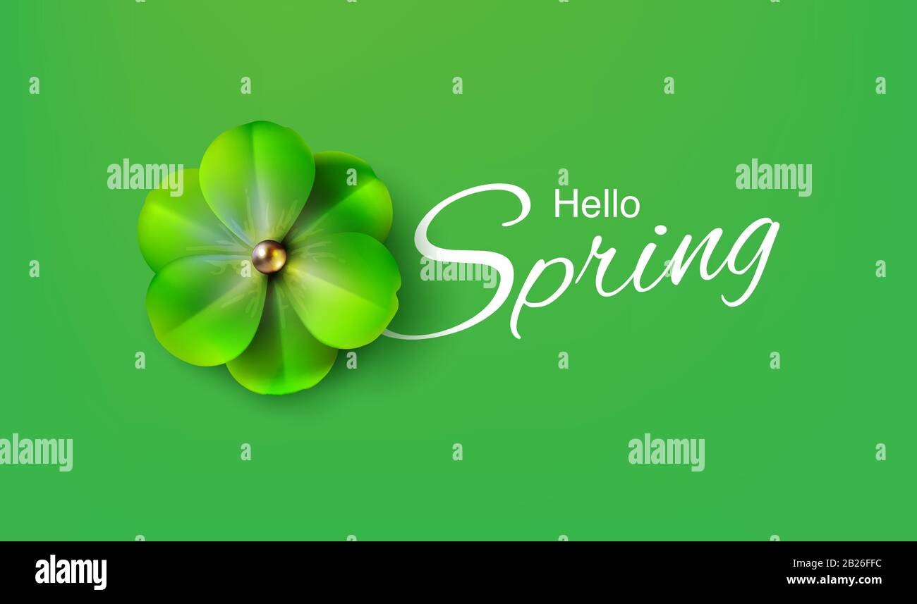 Hello, hi spring green background stock vector illustration. Realistic flower. Templates for placards, banners, flyers, presentations, reports Stock Vector