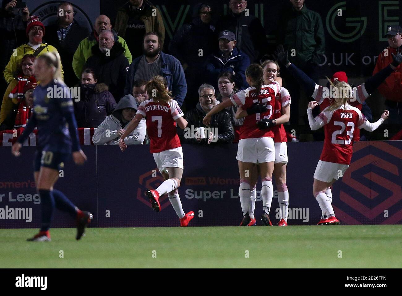 Vivianne Miedema of Arsenal scores the first goal for her team and celebrates during Arsenal Women vs Manchester United Women, FA WSL Continental Tyre Stock Photo