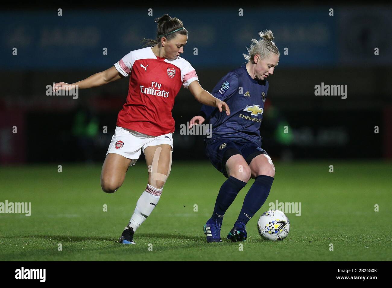 Leah Galton of Manchester Utd and Katie McCabe of Arsenal during Arsenal Women vs Manchester United Women, FA WSL Continental Tyres Cup Football at Me Stock Photo