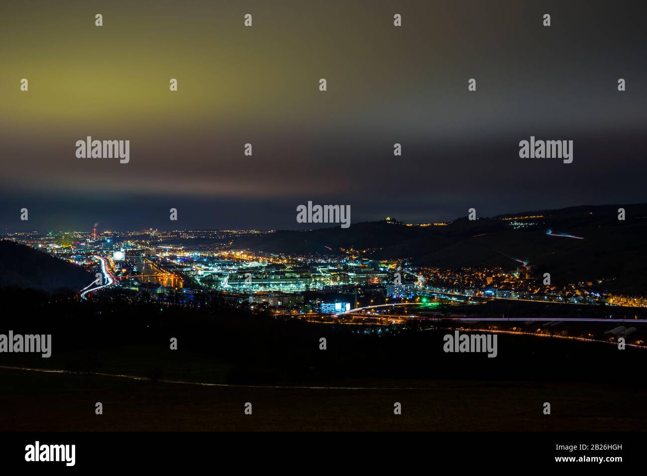 Germany, Beautiful illuminated neckar valley districts of stuttgart ...