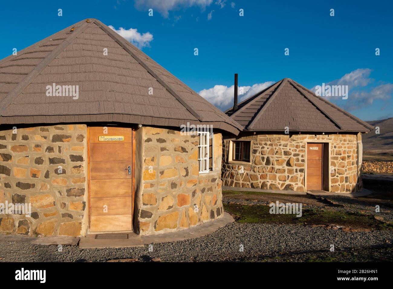 Rondavels at Sani Mountain Lodge, Lesotho Stock Photo