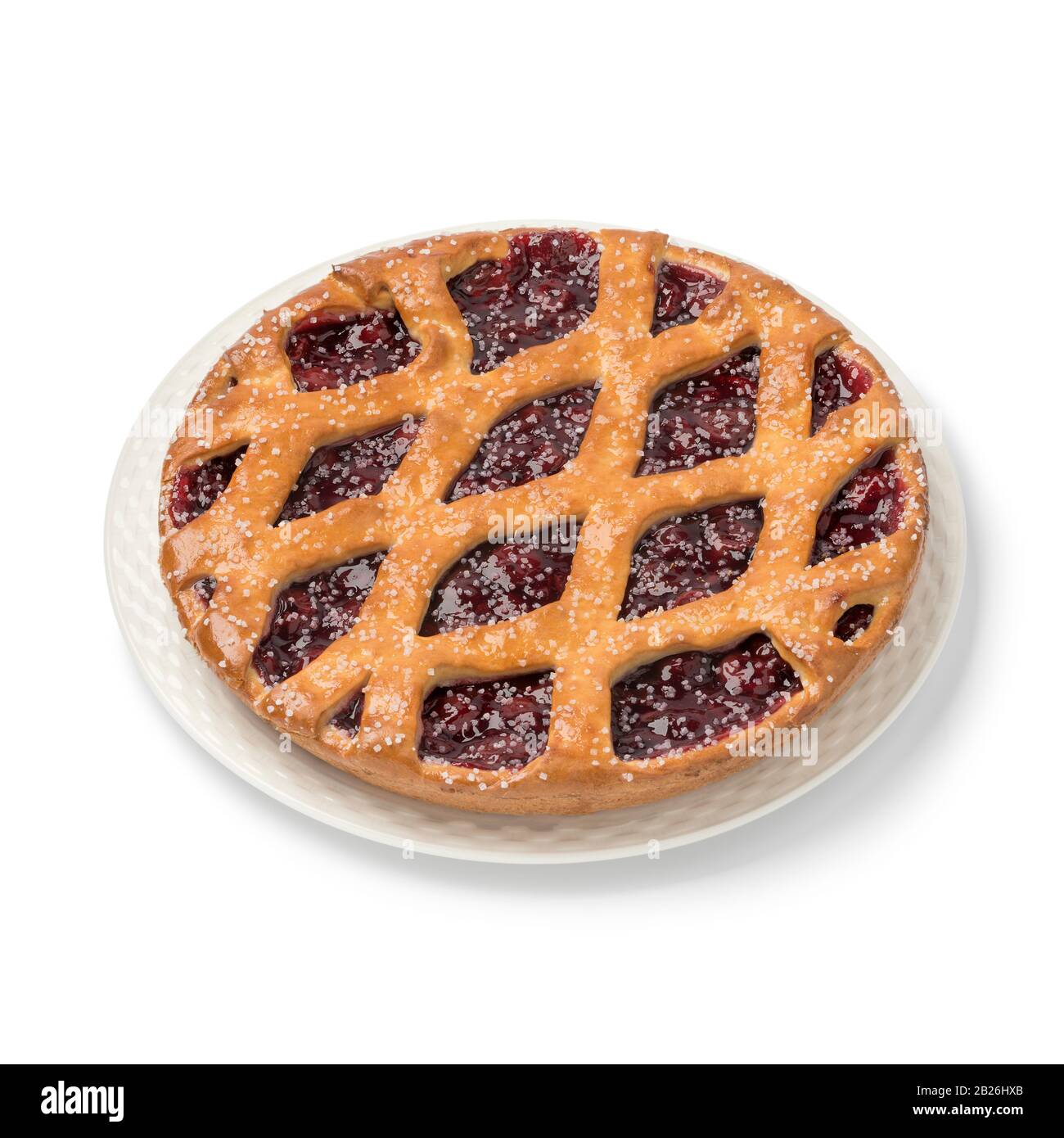 Fresh baked Limburg cherry vlaai isolated on white background Stock Photo