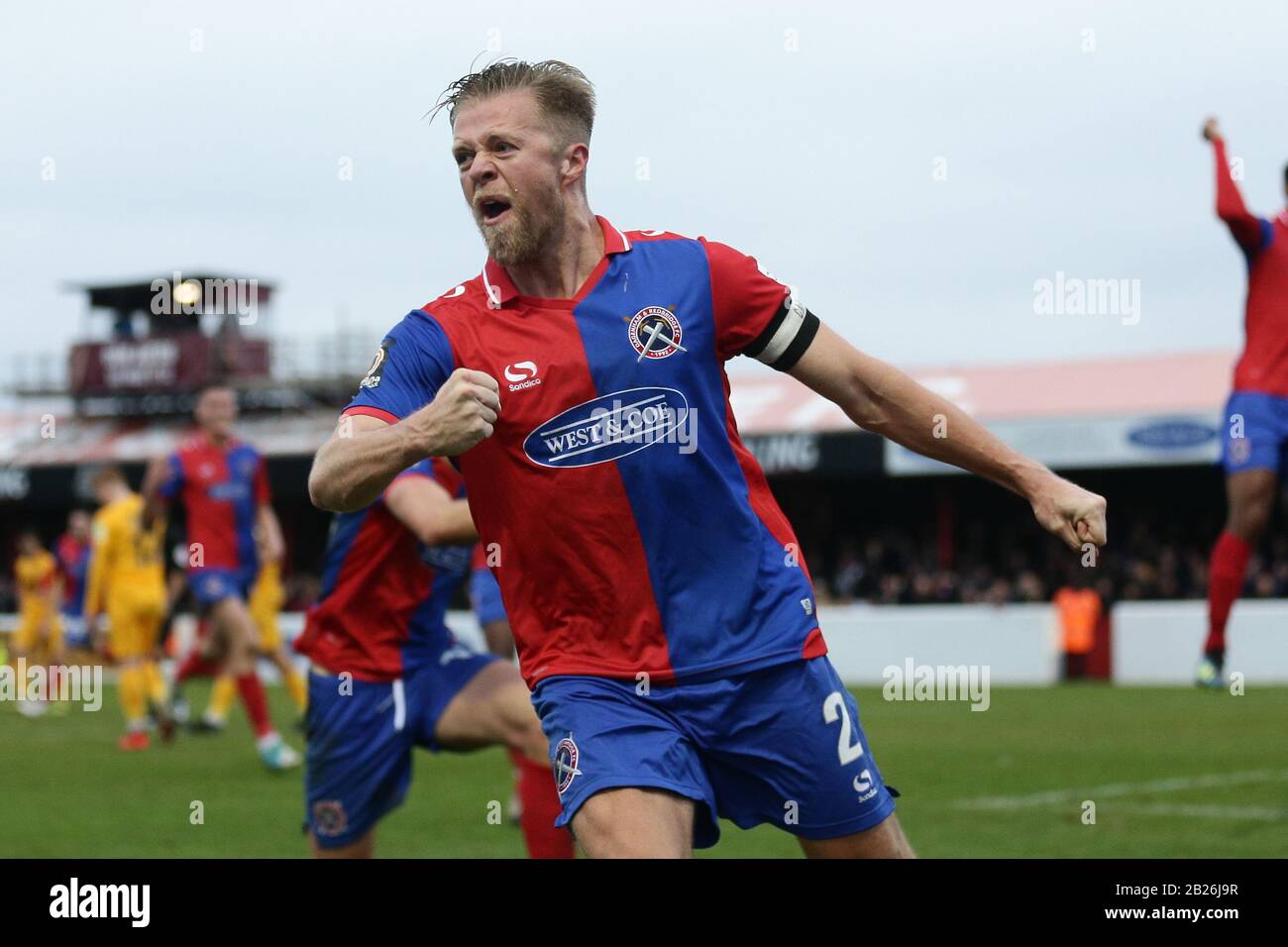 Ben Nunn Of Dagenham Scores The Second Goal For His Team And Celebrates During Dagenham Redbridge Vs Leyton Orient Vanarama National League Footbal Stock Photo Alamy