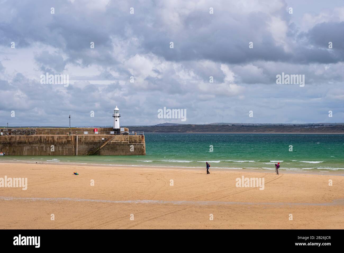 St Ives Cornwall, South West, UK, Artistic Cornwall, Cornish Colours, White Sand, Blue seas, St Ives Light house and harbour Stock Photo