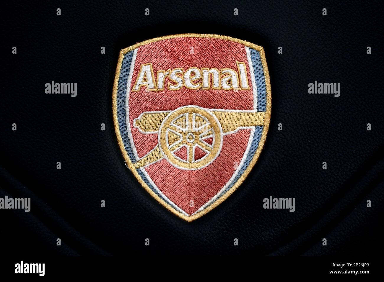 Arsenal club crest in the dugout during Arsenal Women vs Brighton & Hove Albion Women, FA Women's Super League Football at Meadow Park on 25th Novembe Stock Photo