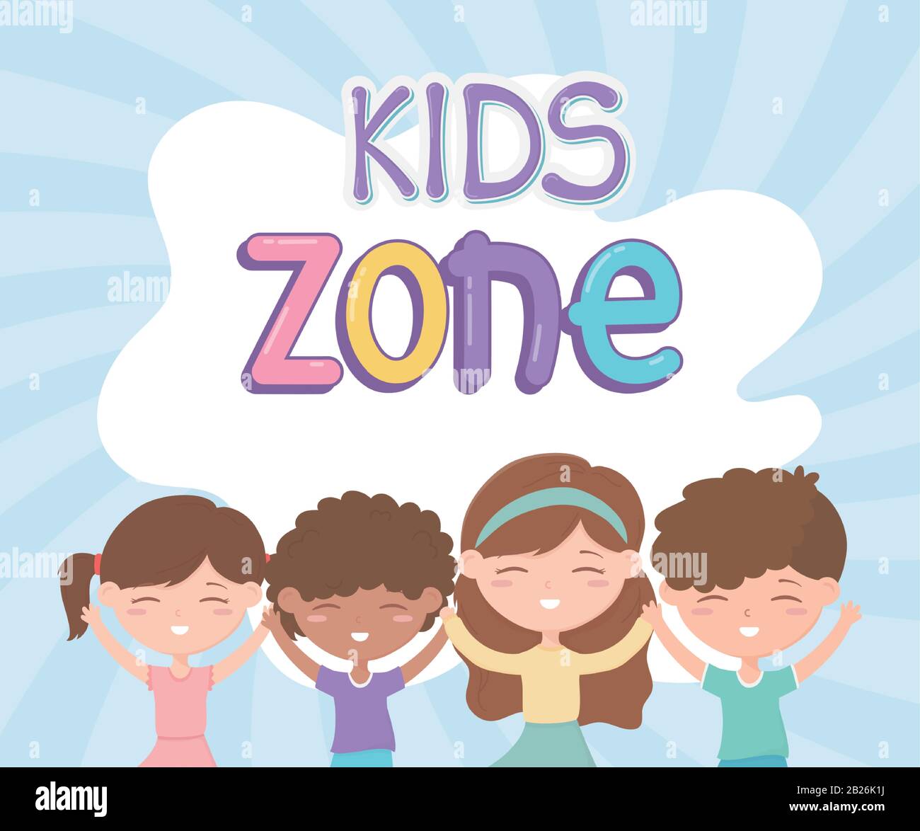 kids zone, cute little girls and boys happy cartoon characters vector ...