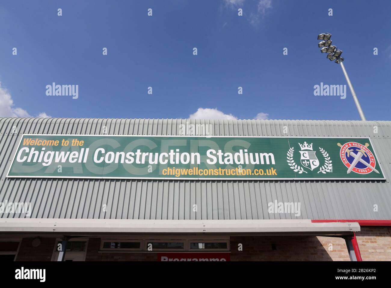 Chigwell Construction Stadium signage during Dagenham & Redbridge vs