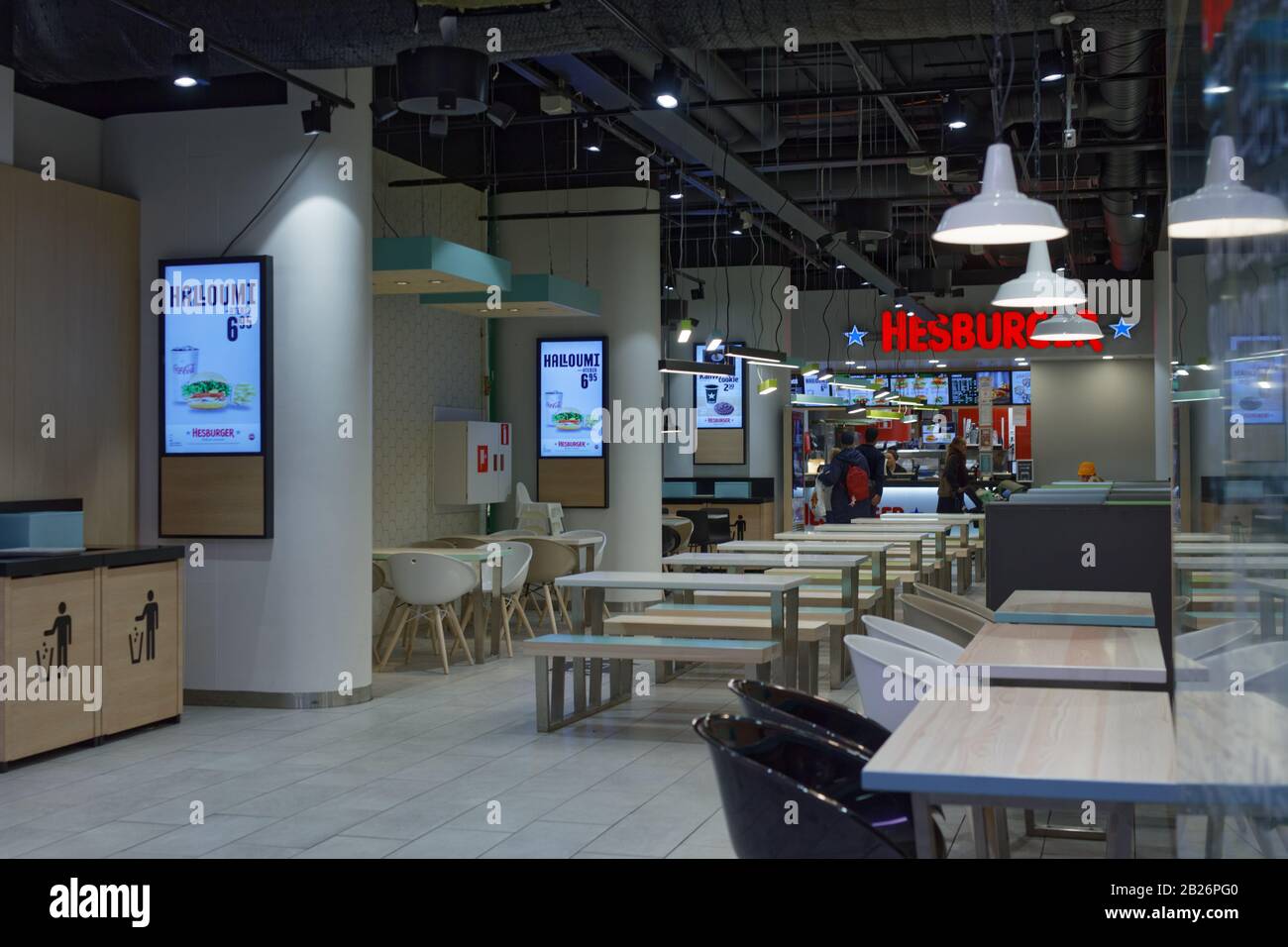 Hesburger fast food restaurant interior in Kamppi Center in Helsinki,  Finland Stock Photo - Alamy