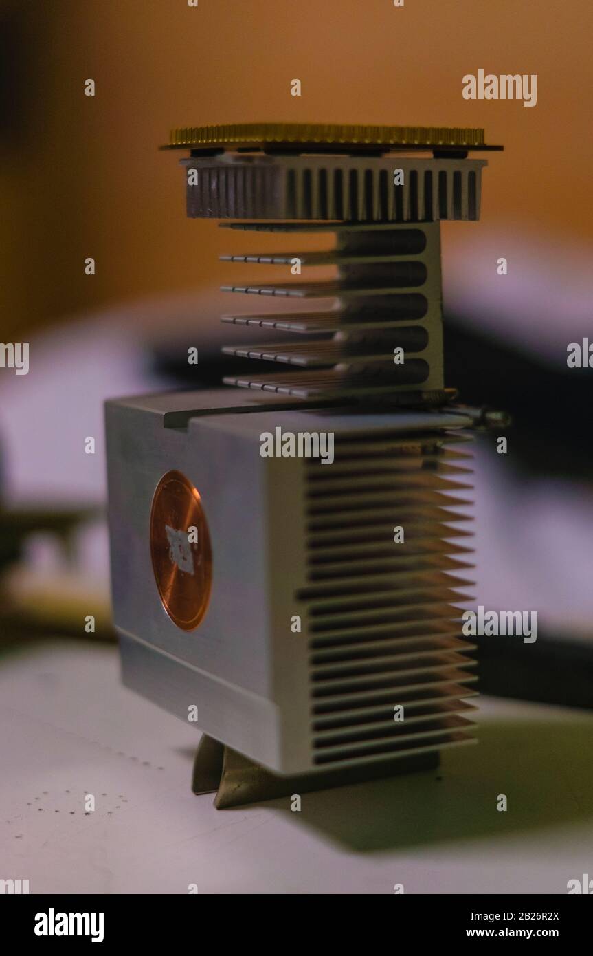 old aluminum cpu cooler heat sink isolated Stock Photo Alamy