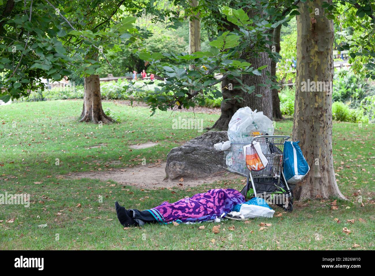 A homeless man sleeping rough in Central Park New York Stock Photo - Alamy