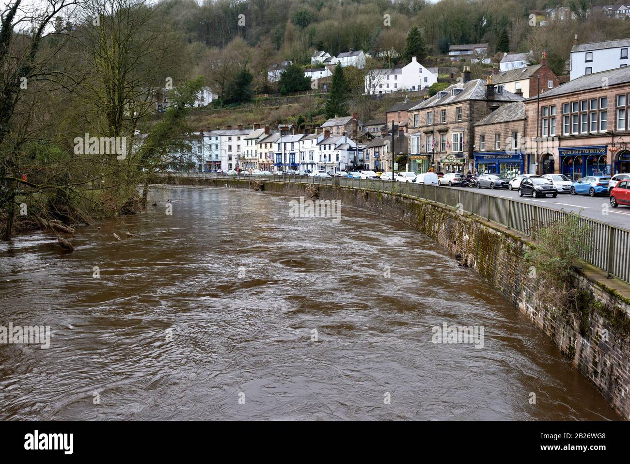 River Derwent,Running high,Matlock bath,Derbyshire,England,UK Stock Photo