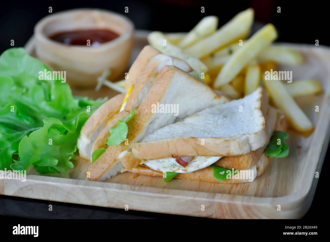 sandwich or egg sandwich and French fries Stock Photo