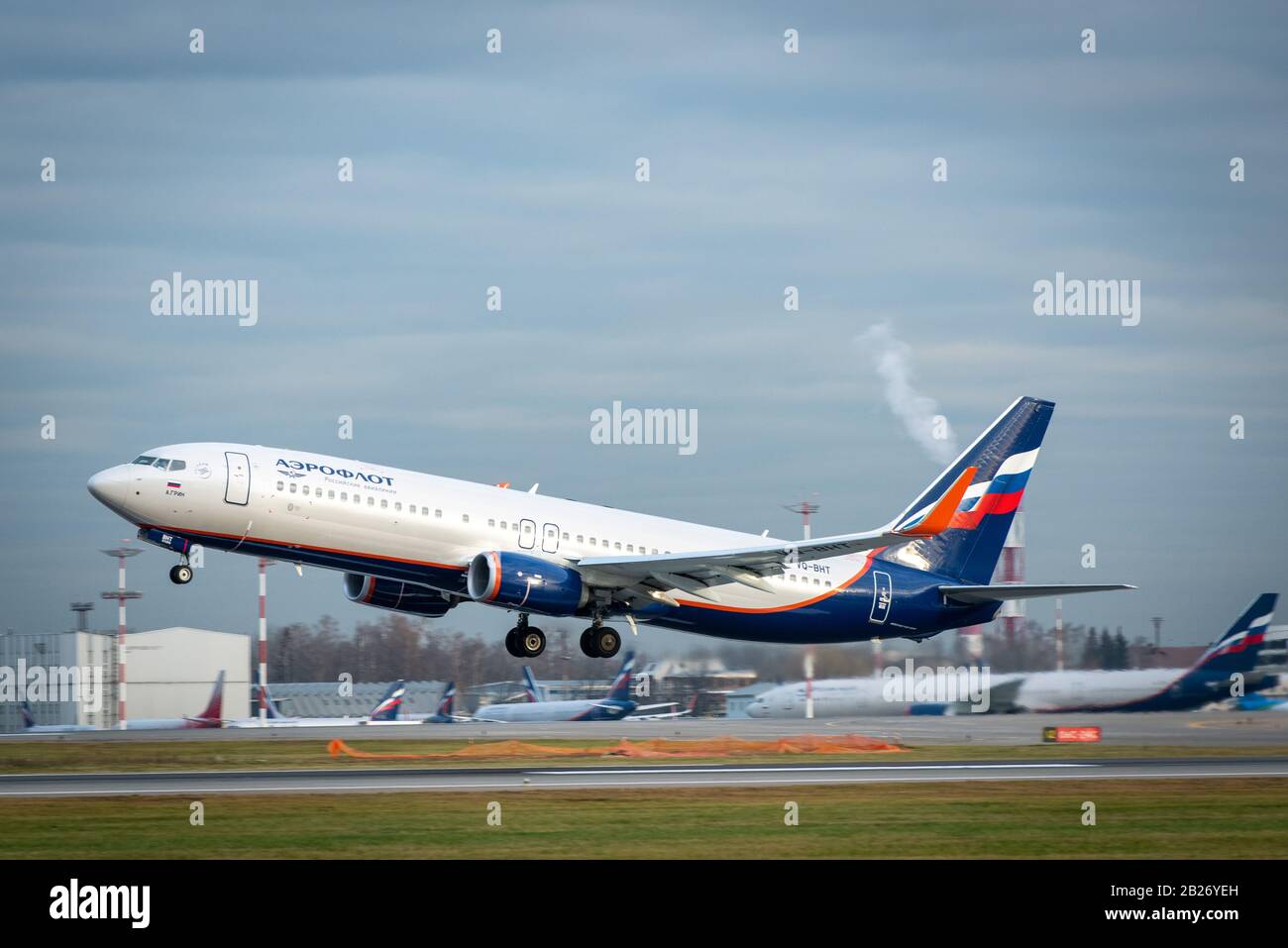 October 29, 2019, Moscow, Russia. Plane Boeing 737-800 Aeroflot - Russian Airlines at Sheremetyevo airport in Moscow. Stock Photo