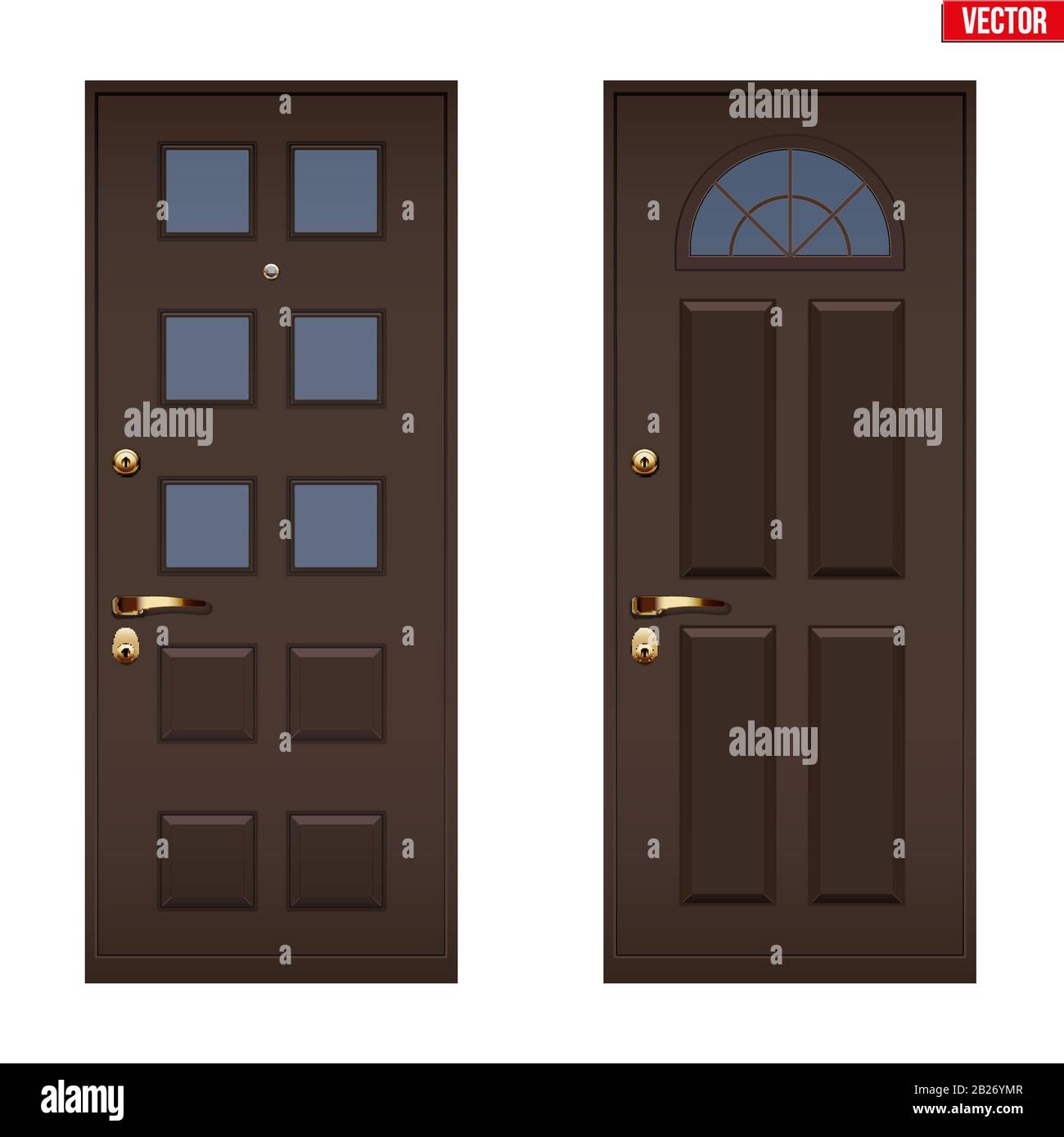 Classic brown entrance door Stock Vector
